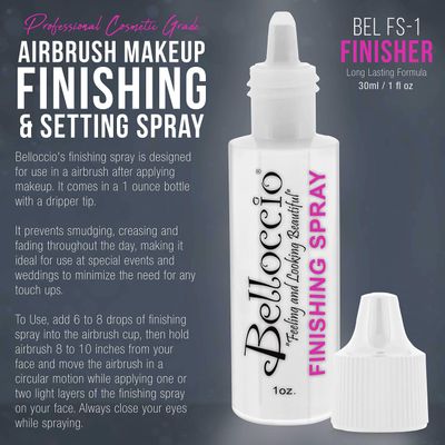 Belloccio Airbrush Makeup Finishing Spray &amp; Setting Mist, 1 oz. Bottle - Long Lasting, Prevents Smudging and Fading - Sets Cosmetic Foundations, Concealers &amp; Blushes