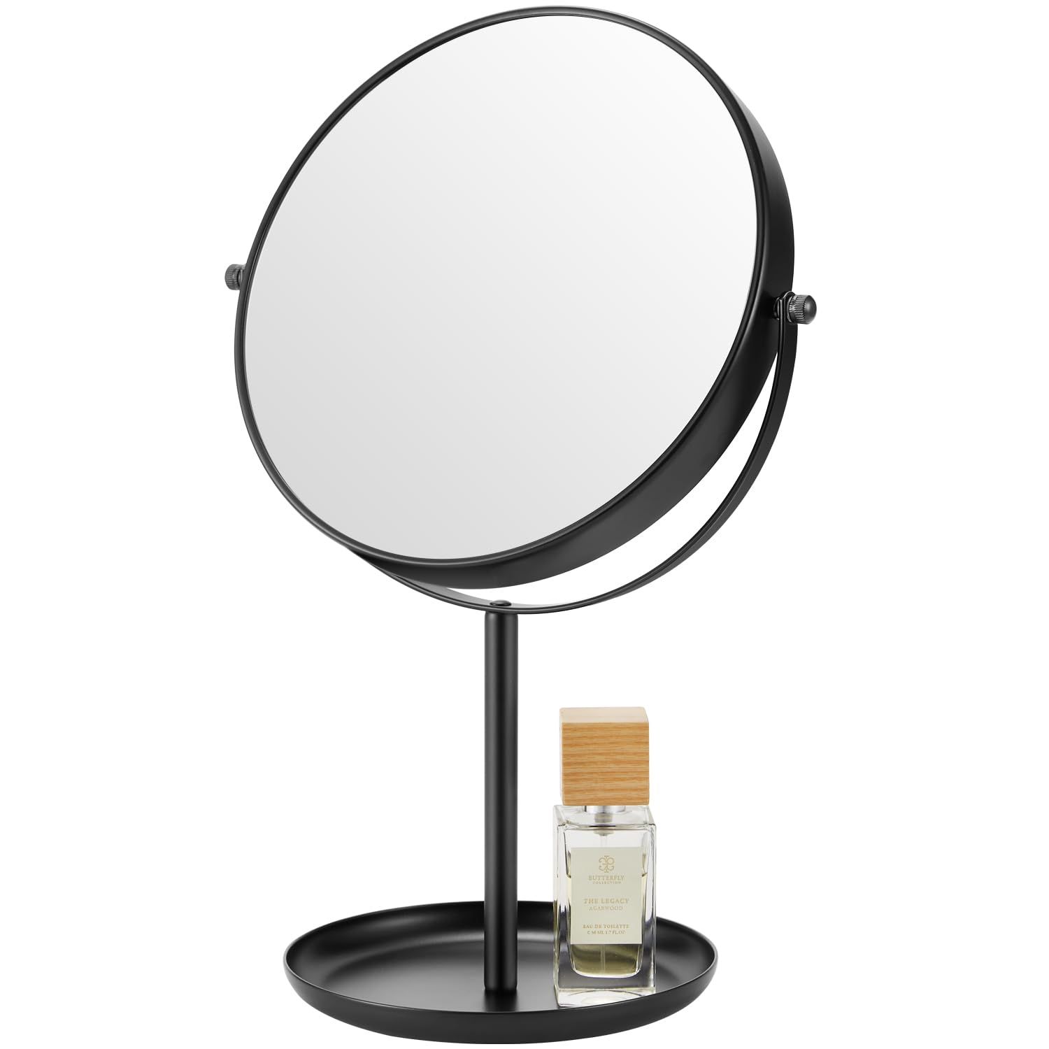 DECLUTTR 15X Magnifying Makeup Mirror, 9 Inch Tabletop Mirror on Stand, Large Double Sided Vanity Mirror for Desk, Black