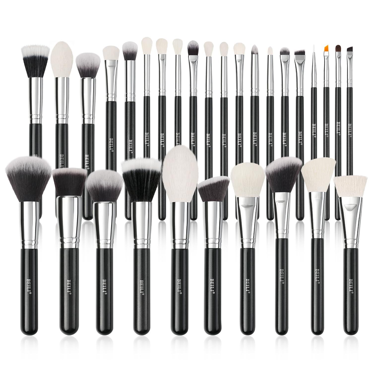 BEILI Makeup Brushes 30Pcs Professional Makeup Brush Set Premium Synthetic Kabuki Foundation Blending Brush Face Powder Blush Concealers Eye Shadows Make Up Brush Set (Black)
