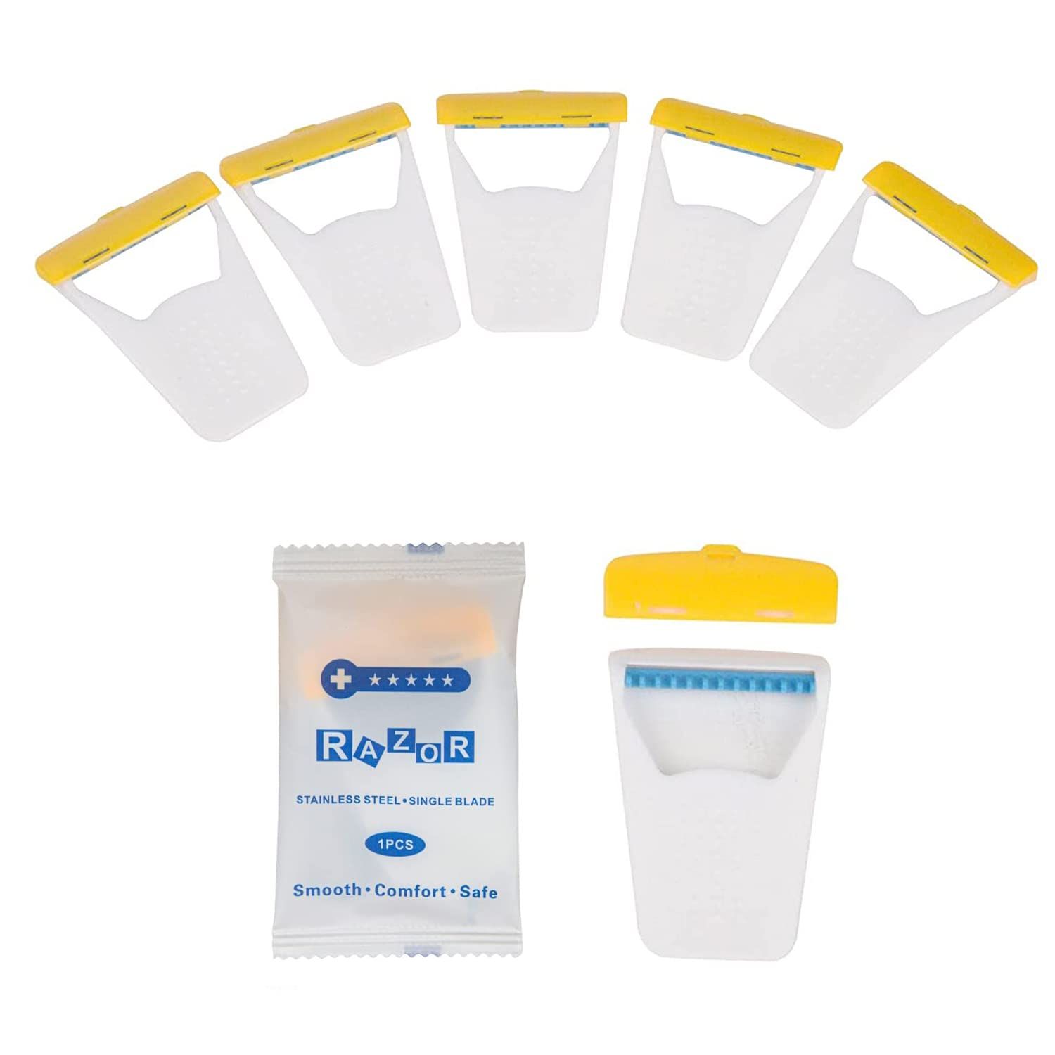50Pcs Portable Disposable Razors, Skin Blade Razors, Individually Packaged Dry/Wet with Protection Cap, Stainless Steel Single Blade Hair Removal Prep Blade Razors for Women Men for Home&amp;Summer Travel