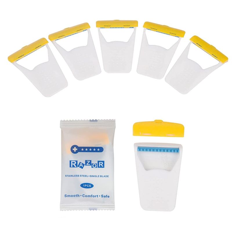 50Pcs Portable Disposable Razors, Skin Blade Razors, Individually Packaged Dry/Wet with Protection Cap, Stainless Steel Single Blade Hair Removal Prep Blade Razors for Women Men for Home&amp;Summer Travel