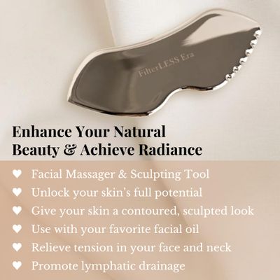FilterLESS Era The Detailer Stainless Steel Gua Sha Tool | Face Massager &amp; Sculpting Tool for Jawline &amp; Lymphatic Drainage
