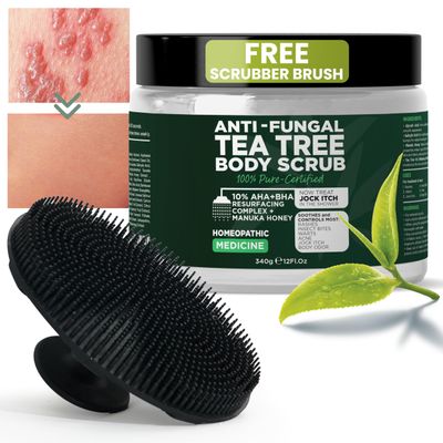 Body Scrub Exfoliator, Antifungal Soap with Tea Tree Oil, Salicylic Acid &amp; Glycolic Acid Body Scrub, Acne Treatment | Free Scrubber Brush