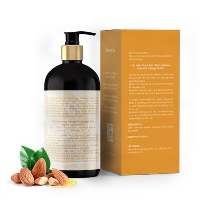Essencetics Sweet Almond Oil Organic 16 oz - 100% Pure & Natural Sweet Almond Oil for Skin, Body, Face, and Hair - Natural Cold Pressed Unrefined - Organic Massage Oil for Massage Therapy & Date Night