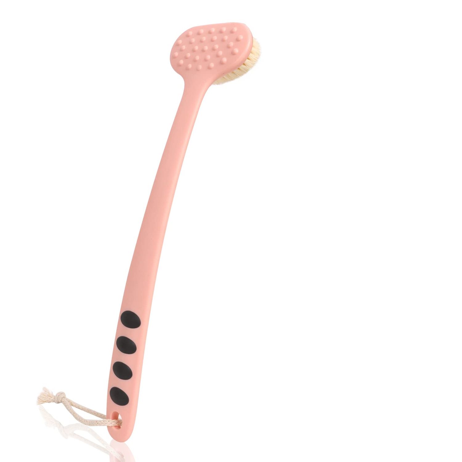 Bath Body Brush,Non-Slip Handle Built-in TPR Enhance Grip,15 in Long Handle with Comfy Bristles Gentle Exfoliation Improve Skin&#39;s Health and Beauty for Women Men Shower Brushing (Pink)