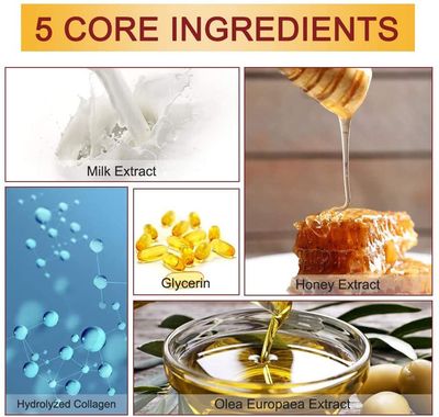 CGBOOM 5 Pairs Hand Masks Moisturizing Gloves, Hand Skin Repair Renew Mask Infused Collagen, Vitamins + Natural Plant Extracts for Dry, Aging, Cracked Hands (Honey and Milk)