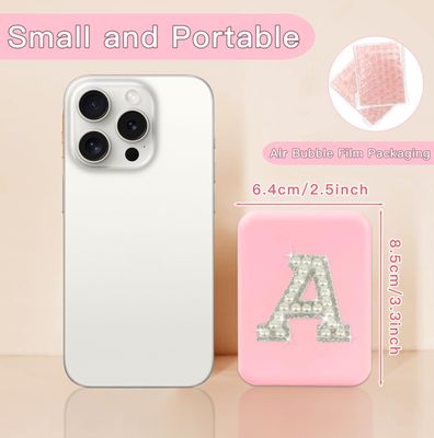 Aganmi Preppy Birthday Gifts for 6 7 8 9 10 11 12 13 Year Old Girls, Cute Pearl Initial Compact Mirror with Lights Pink Small LED Pocket Makeup Mirror Teen Girls Trendy Stuff Travel Essentials (E)
