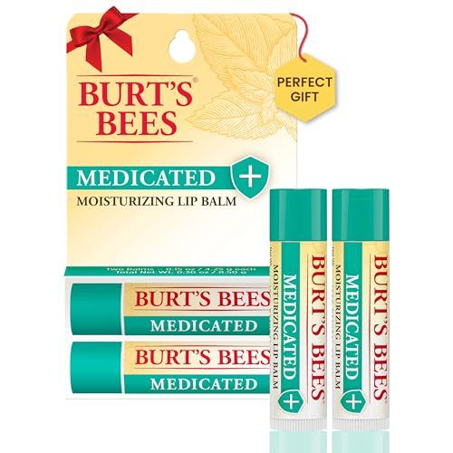 Burt&#39;s Bees Lip Balm Stocking Stuffers, Moisturizing Lip Care Christmas Gifts for Dry Chapped Lips, Medicated with Menthol &amp; Eucalyptus, 100% Natural (2-Pack)