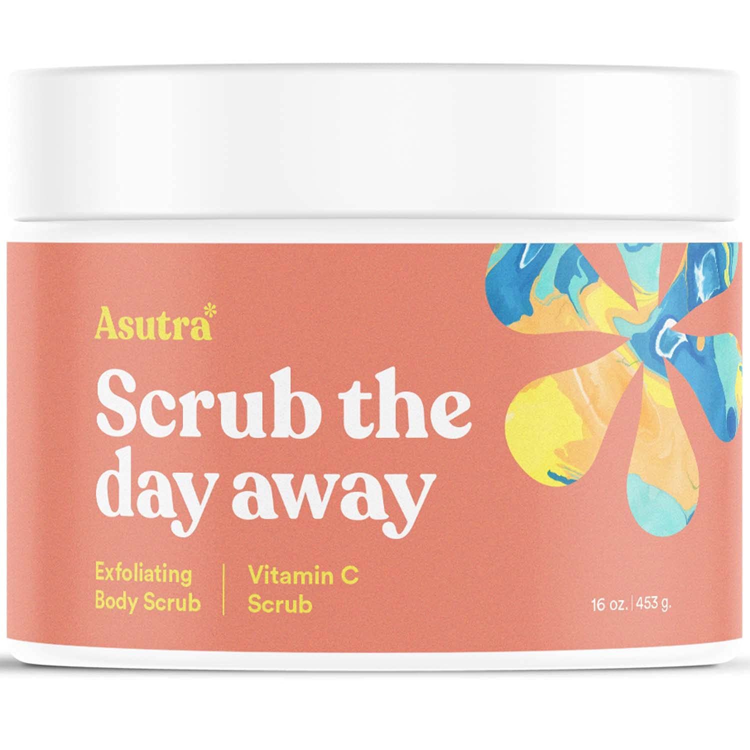 ASUTRA Dead Sea Salt Essential Oil Body Scrub Exfoliator (Vitamin C), 16 oz - Ultra Hydrating, Gentle, &amp; Moisturizing - Coconut, Sweet Orange, Grapefruit, and Lemon Oils - Pink Himalayan Salt