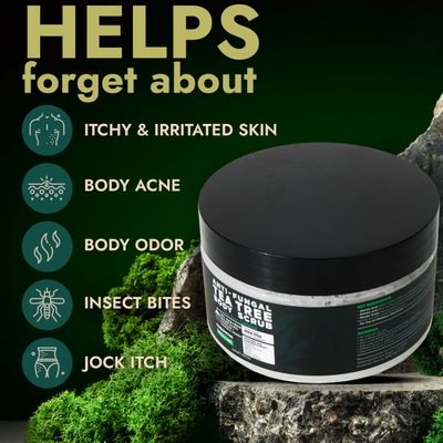 Body Scrub Exfoliator, Antifungal Soap with Tea Tree Oil, Salicylic Acid &amp; Glycolic Acid Body Scrub, Acne Treatment | Free Scrubber Brush