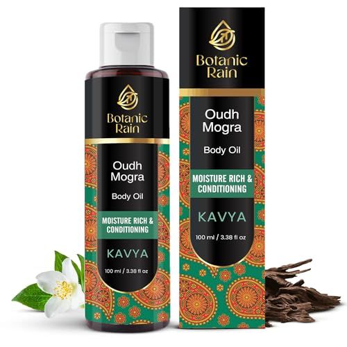 Botanic Rain Ayurveda Body Oil With Oudh &amp; Mogra, Organic Body Oil After Shower, Moisturizing &amp; Hydrating Natural Body Oils For Women And Men, 3.38 Fl Oz