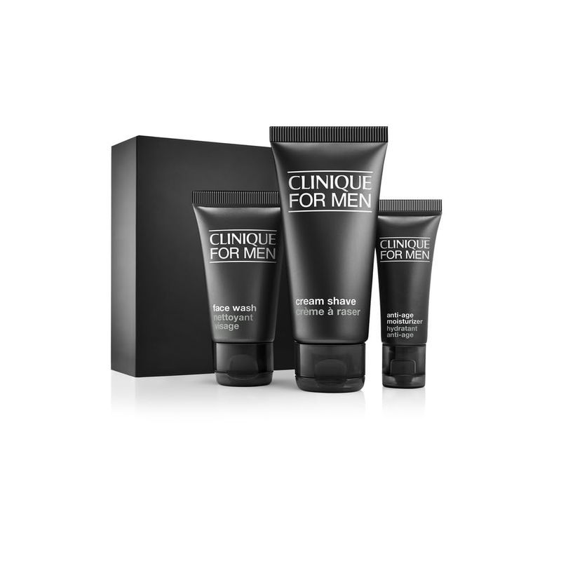 Clinique For Men Starter Kit Set For Daily Age Repair | Face Wash, Cream Shave + Anti-Age Moisturizer