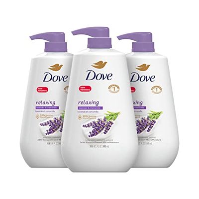 Dove Body Wash with Pump Relaxing Lavender Oil &amp; Chamomile 3 Count for Renewed, Healthy-Looking Skin Gentle Skin Cleanser with 24hr Renewing MicroMoisture 30.6 oz