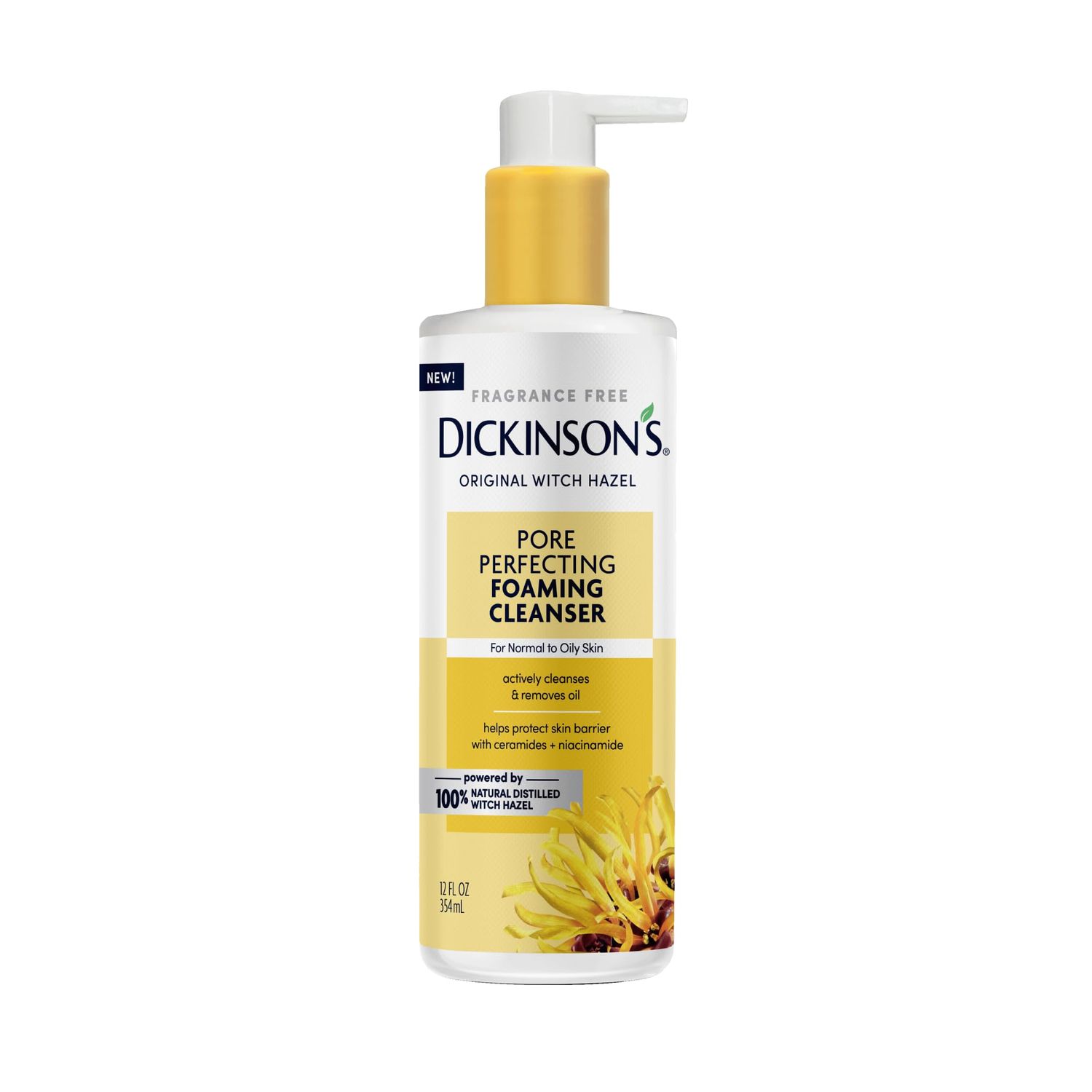 Dickinson&#39;s Original Witch Hazel Pore Perfecting Facial Cleanser, 12 Fl Oz, For Normal to Oily Skin, Removes Excess Oil, Refines and Clears Pores, Alcohol-Free Face Wash