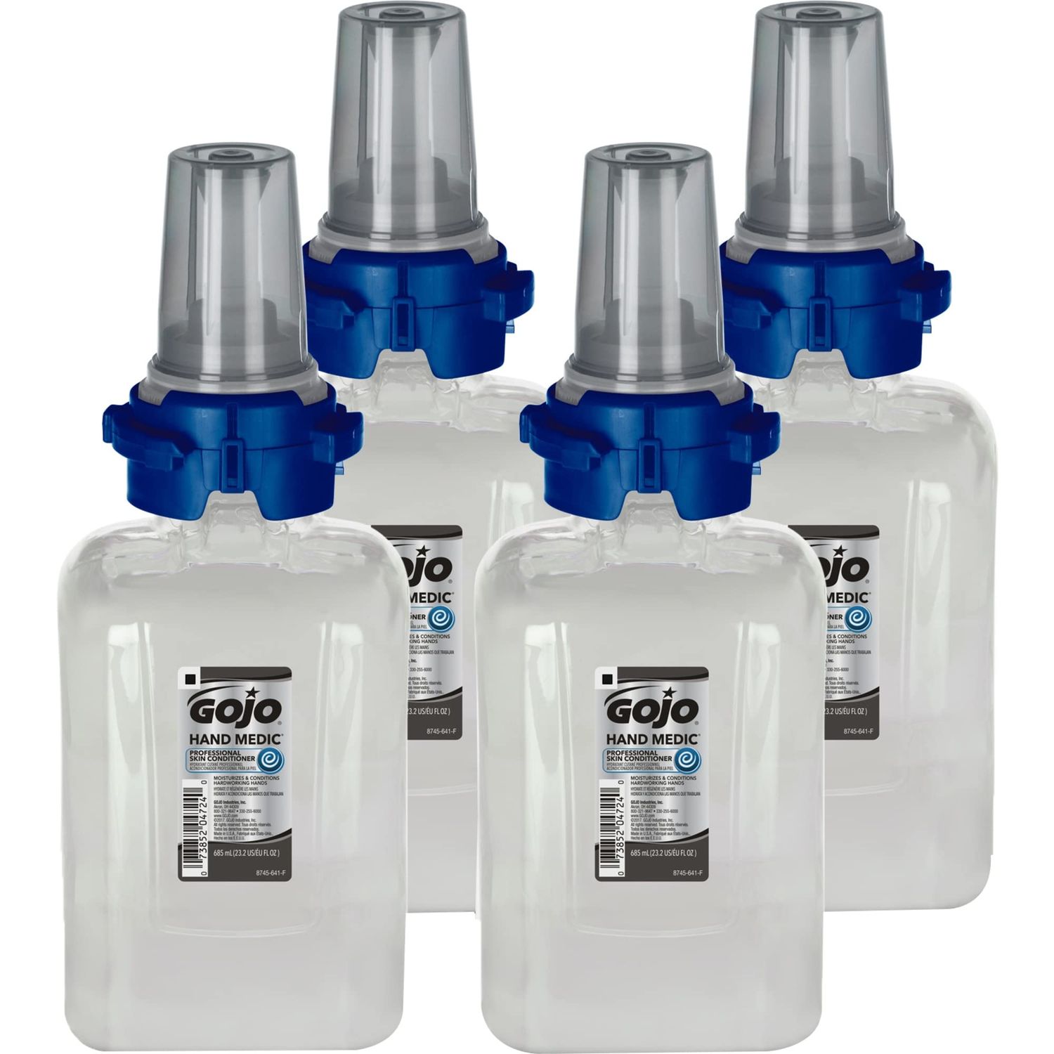 GOJO HAND MEDIC Professional Skin Conditioner for Industrial Environments, Fragrance Free, 685 mL Conditioner Refill ADX-7 Dispenser (Pack of 4) - 8745-04