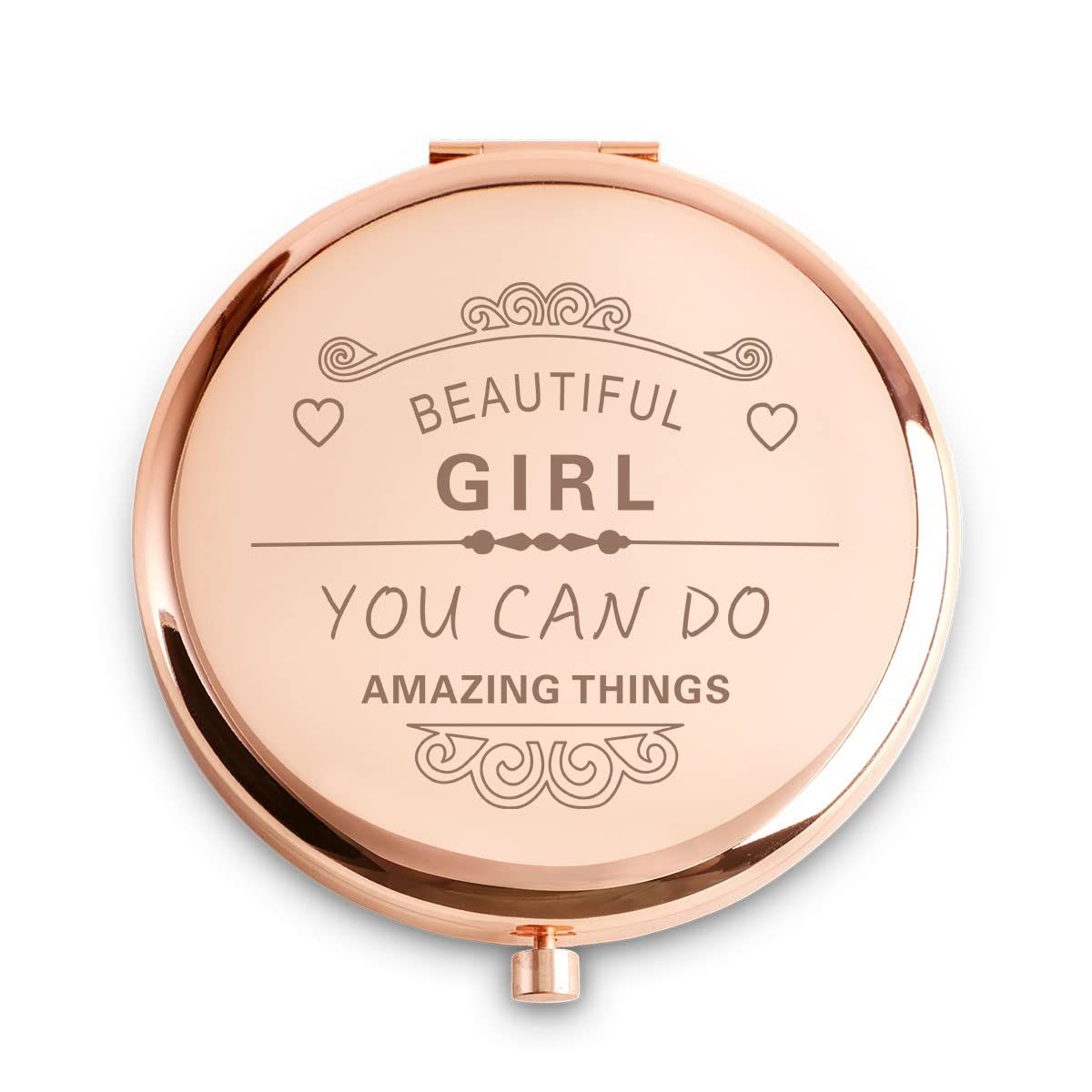 Gifts for Women Girls, Christmas Stocking Stuffers for Teen Adult, Personalized Compact Mirror, Friendship Gifts, Unique Birthday Gifts for Her Friend Sister Daughter Niece Granddaughter