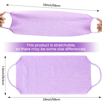 3 Pcs Double-Sided Back Exfoliator Body Scrub Towel, Exfoliating Back Scrubber with Handles,Exfoliating Washcloth Bath Tool in Shower, Stretchable Back Washer to Deep Cleans Skin (Purple)