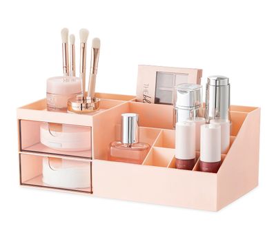 HBlife Makeup Organizer for Vanity Desk Organizers and Storage Skincare Organizers Cosmetic Display Case Desktop Organizer for Office, Pink