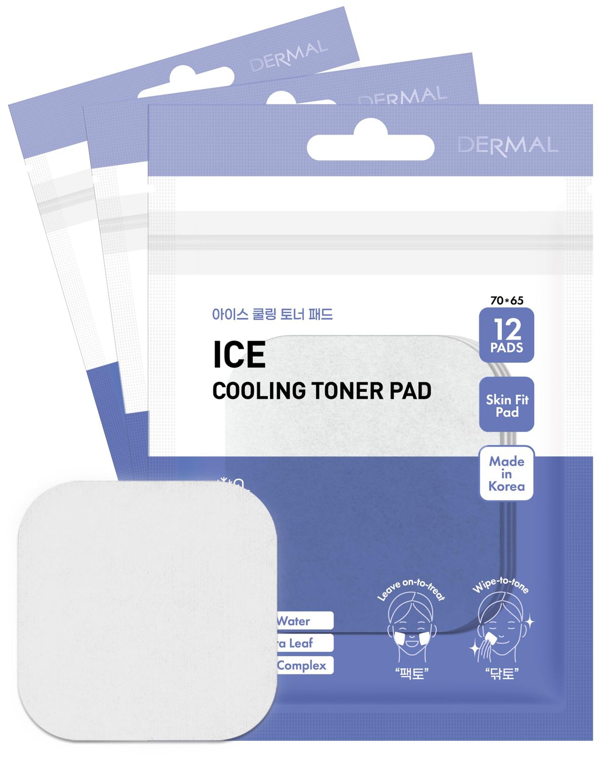 DERMAL Ice Cooling Toner Pad - Korean Soothing &amp; Hydrating Toner Pads with Aloe Vera - After Suncare, Sunburn Relief, Redness Relief - Vegan Square Pads - Travel Kit 12 Pads, 3 Pack (Total 36 Pads)