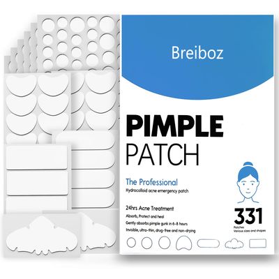 Breiboz Pimple Patches Large for Face, Acne Patches, Zit Patches Hydrocolloid Pimple Patch Invisible for Day and Night with Tea Tree, Salicylic Acid &amp; Cica Oil-331 Patches, 7 size, 5 shapes