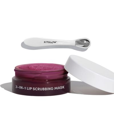 Fitglow Beauty | 3-in-1 Lip Scrubbing Mask | Plant-Powered Natural Exfoliates, Treats &amp; Nourishes Lips | Soft &amp; Smooth Pout Moisturizer for Dry Cracked Chapped Lips | Lip Skincare | (0.5 oz | 15 ml)