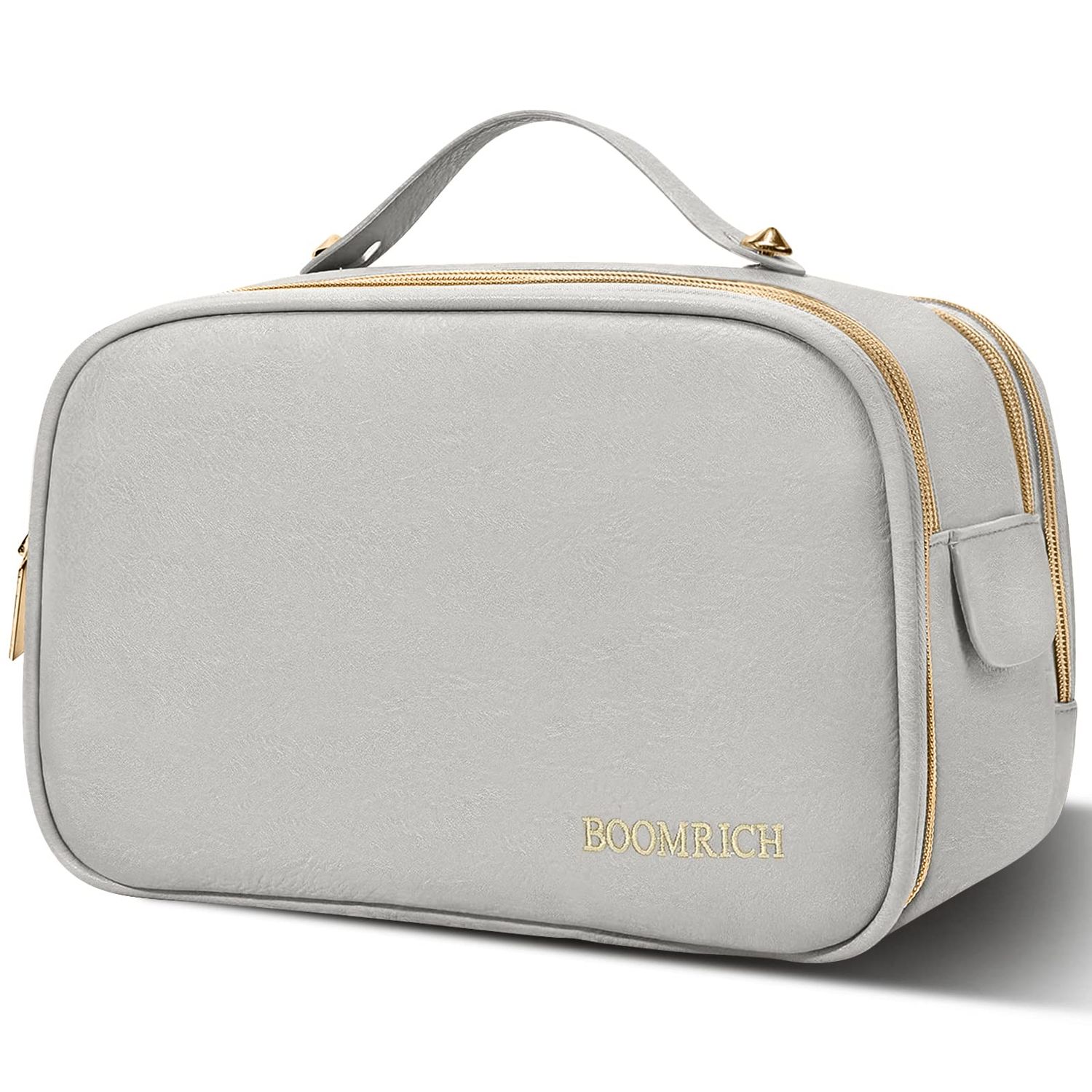 BOOMRICH Large Travel Makeup Bag, Cosmetic Bag, Toiletry Bag for Women, Water-Resistant Leather Toiletry Organizer, Dopp Kit for Toiletries Accessories, Blue Grey