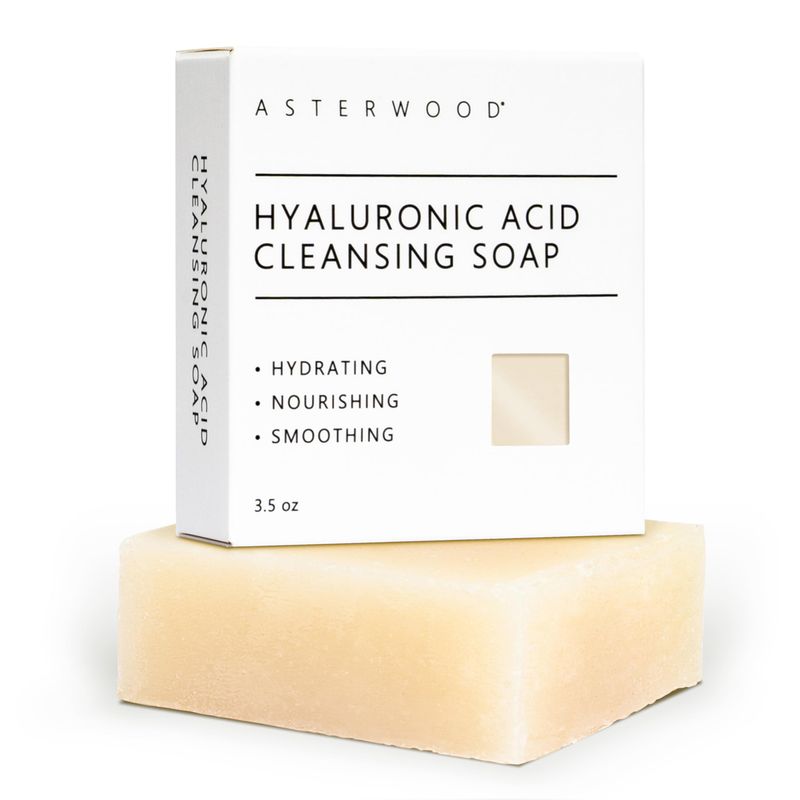 Asterwood Hyaluronic Acid Cleansing Face Soap - Facial Soap for Women &amp; Men - Collagen Boosting, Hydrating, Plumping, Soothing - Bar Soap - Fragrance-free - Suitable for Sensitive Skin - 3.5 oz
