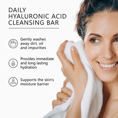 Asterwood Hyaluronic Acid Cleansing Face Soap - Facial Soap for Women & Men - Collagen Boosting, Hydrating, Plumping, Soothing - Bar Soap - Fragrance-free - Suitable for Sensitive Skin - 3.5 oz