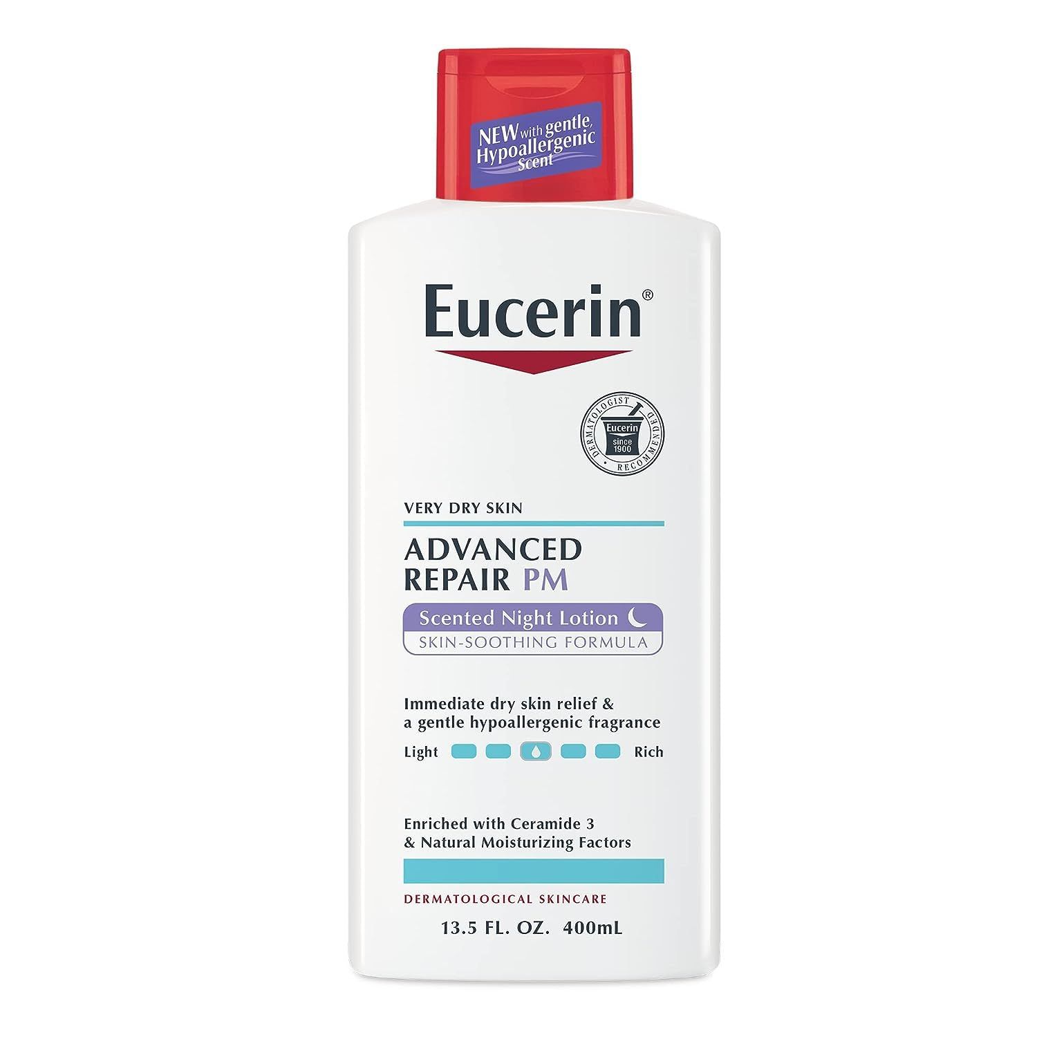 Eucerin Advanced Repair Scented Night Lotion, 48 Hour Moisturizing Body Lotion for Dry Skin, Paraben Free Body Lotion with a Hypoallergenic Soothing Scent, 13.5 Fl Oz Bottle
