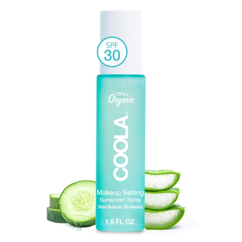 COOLA Organic Makeup Setting Spray with SPF 30, Hydrating Makeup Protection &amp; Sunscreen made with Cucumber &amp; Aloe Vera, Dermatologist Tested, Alcohol Free, 1.5 Fl Oz