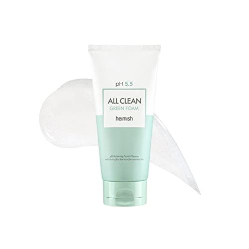 heimish All Clean Green Foam 5.3oz /150g | PH 5.5 balancing Wash &amp; Exfoliating Facial gel Cleanser | Daily Care Cleansings, Sebum control, Acne treatment, Wash for Deep pore cleansing