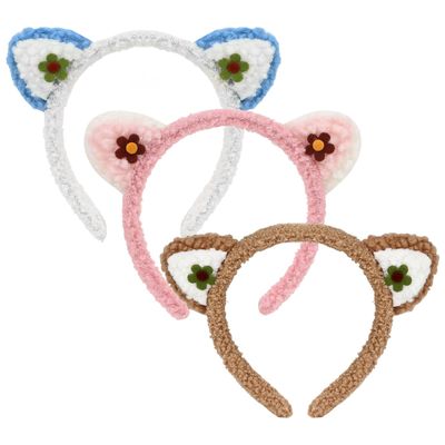 GAFATORY Cat Ears Headband Plush Cat Woman Accessories Cute Ears Headband for Women 3 pack furry head band Festival for Halloween Party Cosplay Yoga Costume Animal Headbands for Washing Face Skincare