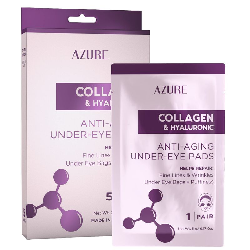 AZURE Collagen &amp; Hyaluronic Acid Anti Aging Under Eye Pads - Lifting &amp; Moisturizing Eye Mask Patches - Reduces Fine Lines, Wrinkles, Dark Circles &amp; Puffiness - Skin Care Made in Korea - 5 Pairs