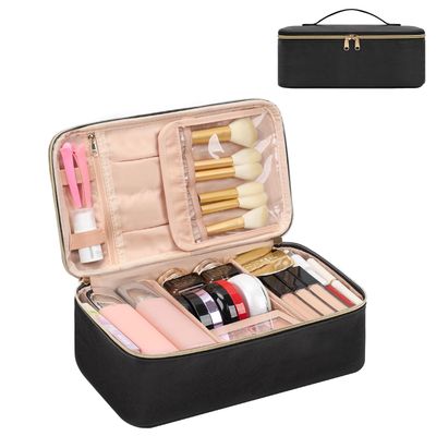 CUBETASTIC Makeup Bag, Travel Make Up Train Case, Large Capacity Cosmetic Organizer Bags with Dividers, Portable Skincare Bag for Women Waterproof Toiletry Storage Pouch for Travel Essentials, Black