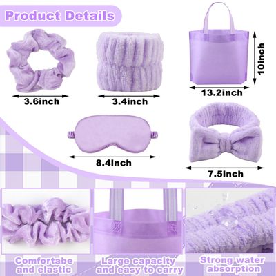 48 Pcs Sleepover Party Supplies for Girls Skincare Headband and Wristband Set Eye Mask Hair Scrunchie Tote Bag Spa Party Supplies Sleeping Stuff Accessories for Slumber Party Spa Party Favors Gift