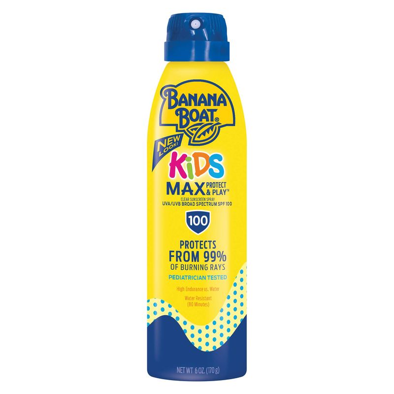 Banana Boat Kids MAX Protect &amp; Play Sunscreen Spray SPF 100, 6oz | Clear Spray Sunscreen, Kids Sunscreen Spray, Kids Sunblock Spray, Kids Spray Sunscreen, Kids Sunscreen SPF 100, 6oz
