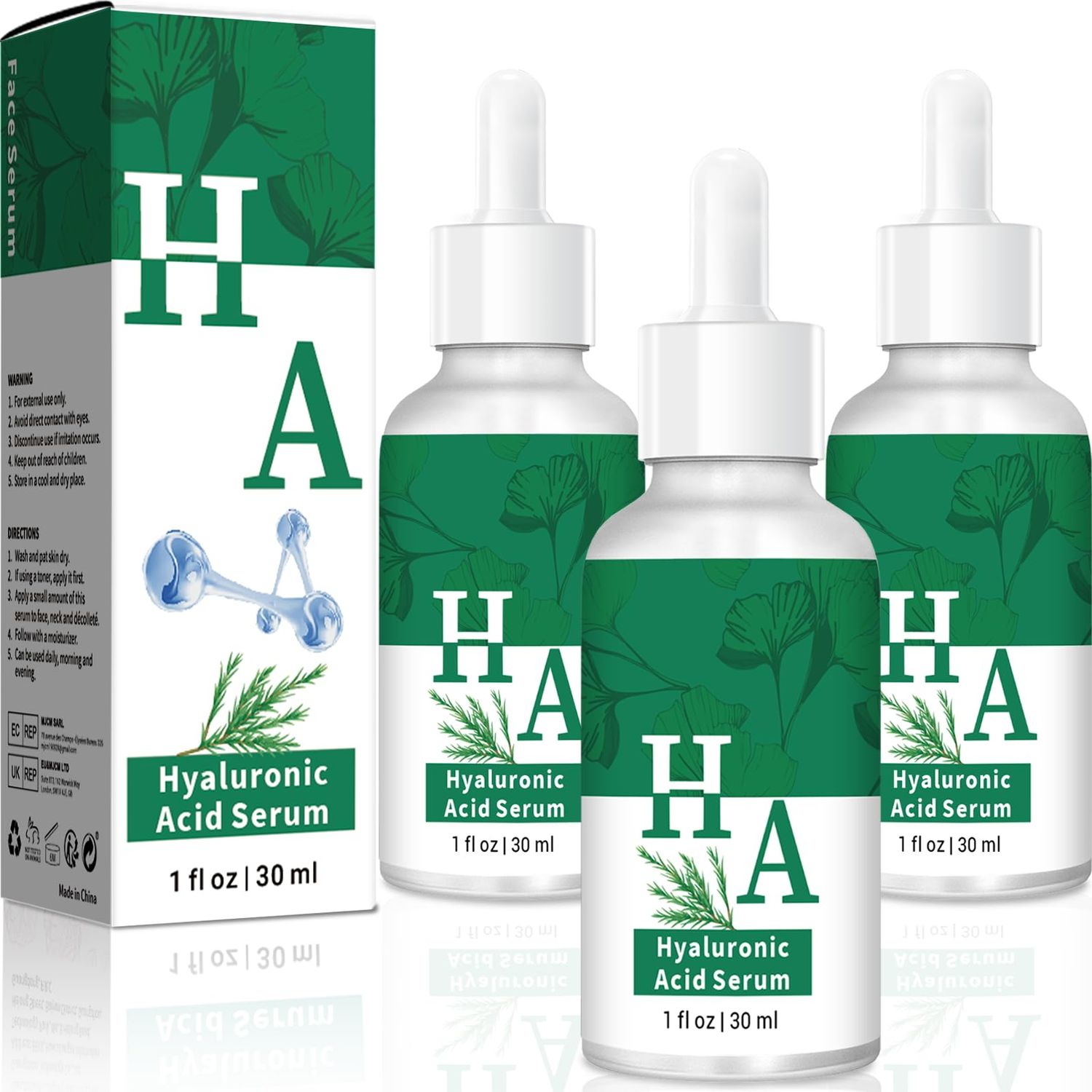 2.3% Hyaluronic Acid Serum with 4% Tea Tree Extracts &amp; 1% Centella Extracts Moisturizing for Face Moisturize Smoothes Wrinkles (3Pack 1FL.OZ|30ml Each)