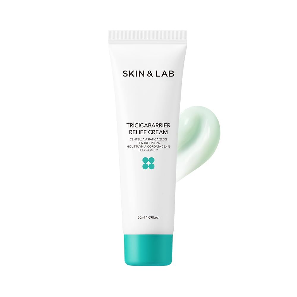 [SKIN&amp;LAB] Tricicabarrier Relief Cream, Contains Heart Leaf, Cica and Tea Tree, After Sun Care Lotion for Sunburn, Korean Gel Moisturizer, Summer Skincare, 1.69 fl. oz.