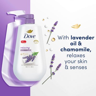 Dove Body Wash with Pump Relaxing Lavender Oil &amp; Chamomile 3 Count for Renewed, Healthy-Looking Skin Gentle Skin Cleanser with 24hr Renewing MicroMoisture 30.6 oz
