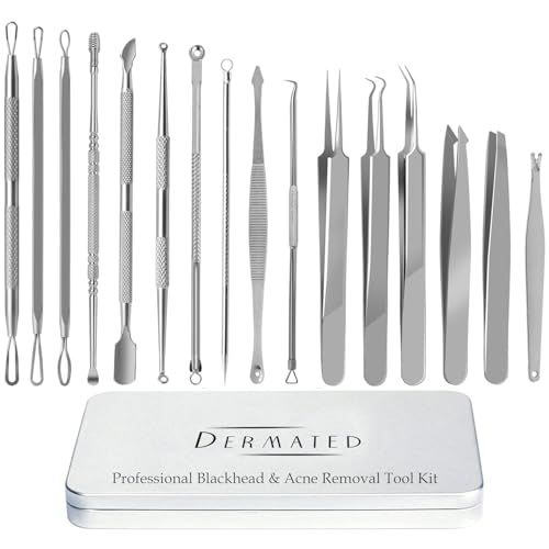 [16 Pcs] Blackhead Remover Tools 2025 Latest Pimple Popper Tool Kit | Stainless Steel Professional Pimple Extractor Tool Kit for Blackheads, Blemish, Comdone, Acne, Zit, and Whiteheads for Face &amp; Nose