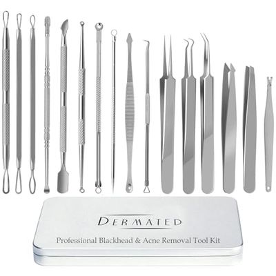 [16 Pcs] Blackhead Remover Tools 2025 Latest Pimple Popper Tool Kit | Stainless Steel Professional Pimple Extractor Tool Kit for Blackheads, Blemish, Comdone, Acne, Zit, and Whiteheads for Face &amp; Nose