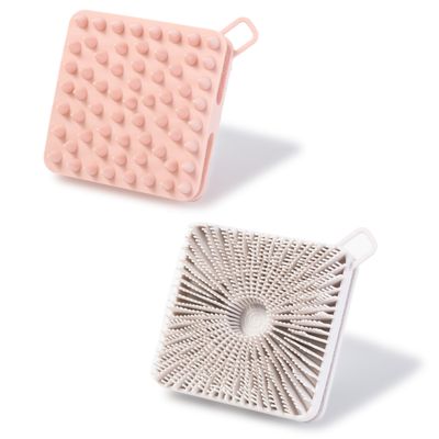 2 PC Silicone Exfoliating Body Scrubber, Silicone Body Shampoo Brush, Soft Silicone Loofah for Sensitive Skin, Shower Silicone Hair Scalp Massager, Easy to Clean, Lather Well(Gray&amp;Pink)