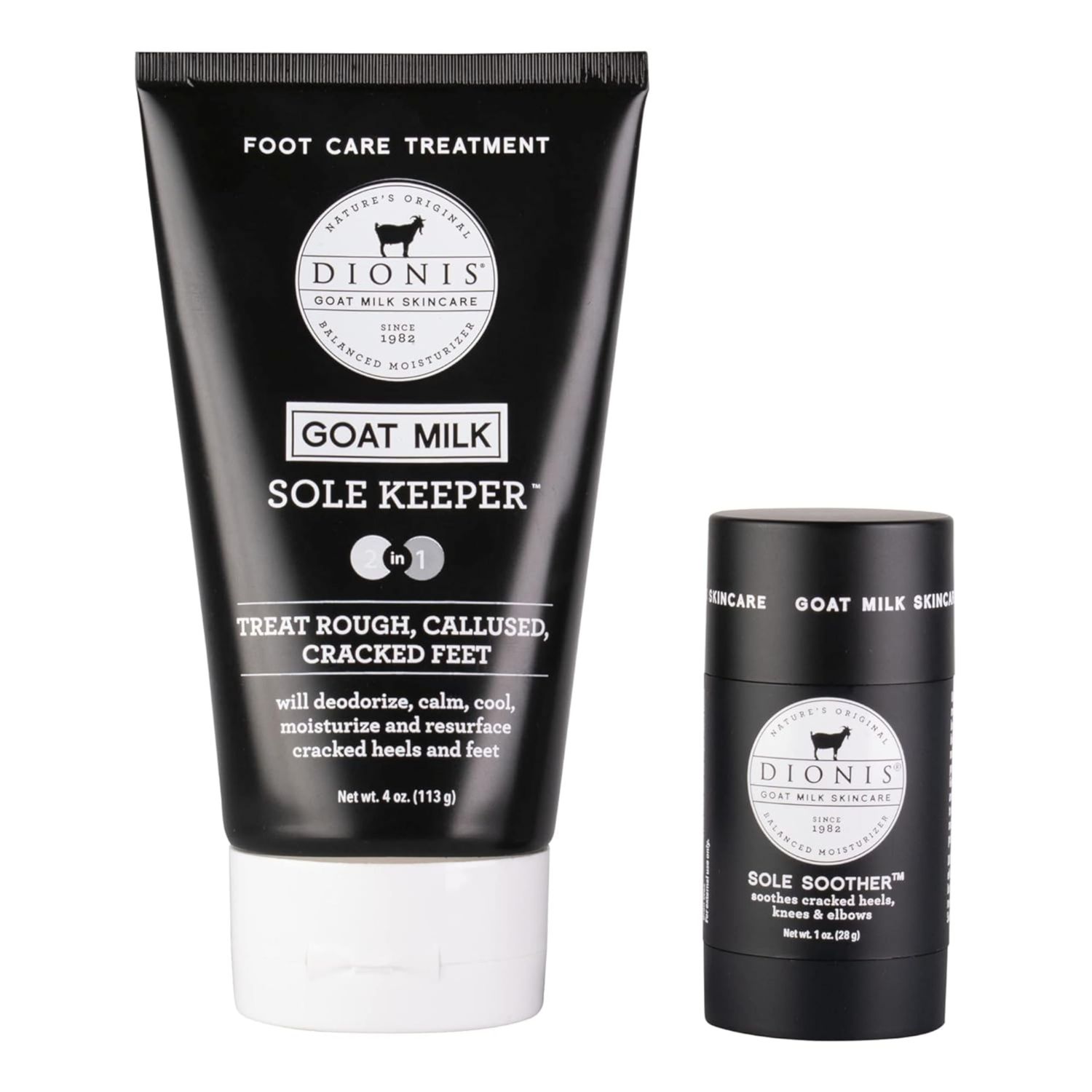 Dionis Goat Milk Skincare Sole Keeper &amp; Soother - Deodorize, Calm, Cool, Moisturize &amp; Resurface Feet-Treats Repairs &amp; Soothes Rough Dry Callused Cracked Skin, Cruelty-Free Cream, 4 oz &amp; .78 oz Set