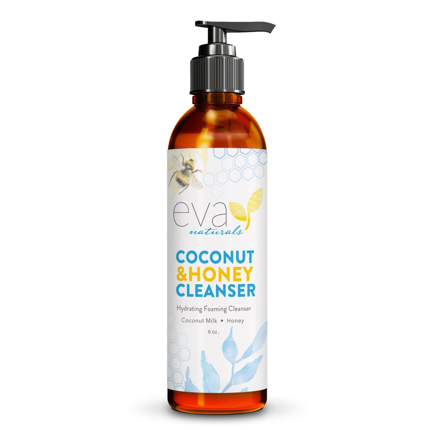 Eva Naturals Coconut &amp; Honey Cleanser Hydrating Foaming Cleanser - Moisturizing, Non-Stripping Daily Acne Face Wash For All Skin Types - 6 Fl Oz