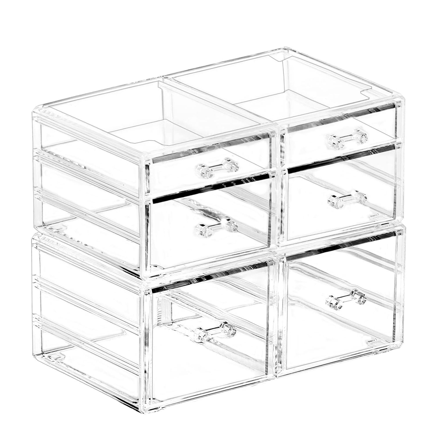 Cq acrylic Clear Acrylic Organizers Countertop,6 Drawers Stackable Storage Bins,Cute Clear Storage Bins for Vanity Jewelry,Hair Accessory,Beauty,Skin Care,Skincare Product Stackable Storage Drawers