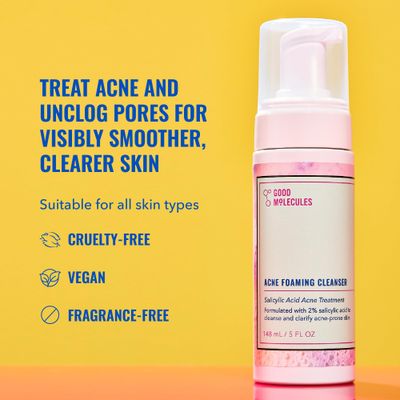 Good Molecules Acne Foaming Cleanser - Foam Anti-Acne Face Wash with Salicylic Acid BHA for Breakouts - Skincare for Face with Aloe and Witch Hazel