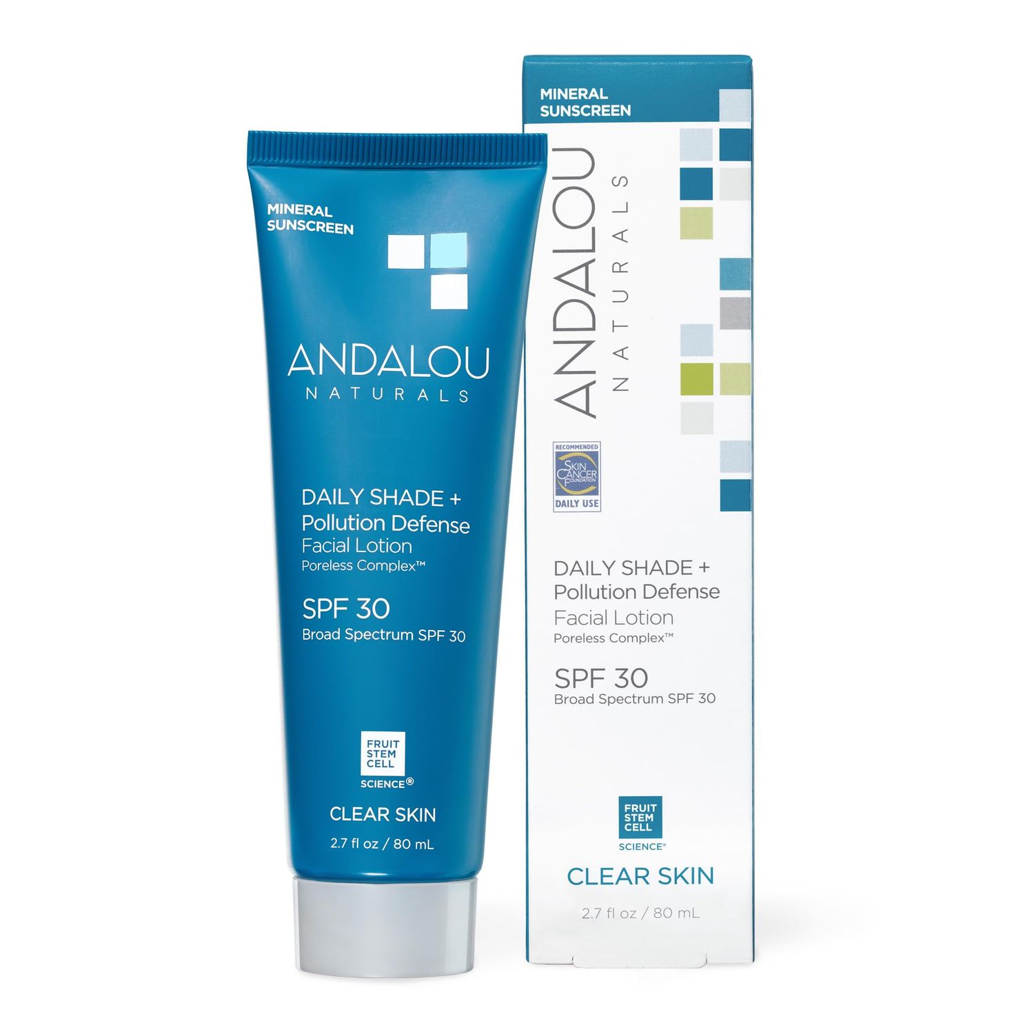 Andalou Naturals Daily Shade Face Sunscreen, SPF 30 Zinc Oxide Mineral Sunscreen, Sun + Pollution Defense Face Lotion, Helps Minimize Look of Pores, Matte Finish &amp; Lightweight - 2.7 Fl. Oz.