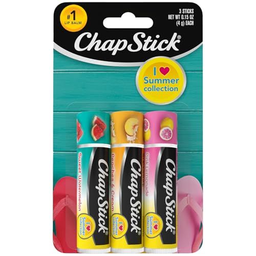 ChapStick Lip Balm, I Love Summer Collection, Variety 3-Pack - Sweet Watermelon, Peaches &amp; Cream, Pink Lemonade, Moisturizing Lip Care, 0.15 Oz Ea