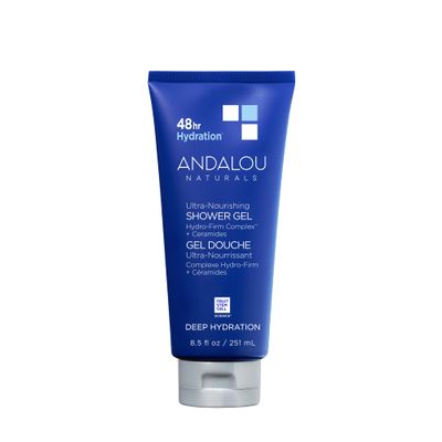 Andalou Naturals Body Wash, Deep Hydration Shower Gel, Ultra-Nourishing Skin Care for Dry Skin with Hyaluronic Acid &amp; Ceramides, Gentle Exfoliating Body Wash for Softer, Glowing Skin, 8.5 fl oz