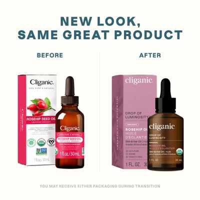 Cliganic Organic Rosehip Seed Oil for Face, 100% Pure | Natural Cold Pressed Unrefined Non-GMO | Carrier Oil for Skin, Hair &amp; Nails (Packaging May Vary)